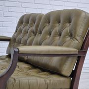 1970s, Scandinavian 2 seater sofa in original condition, green furniture leather, solid teak wood.