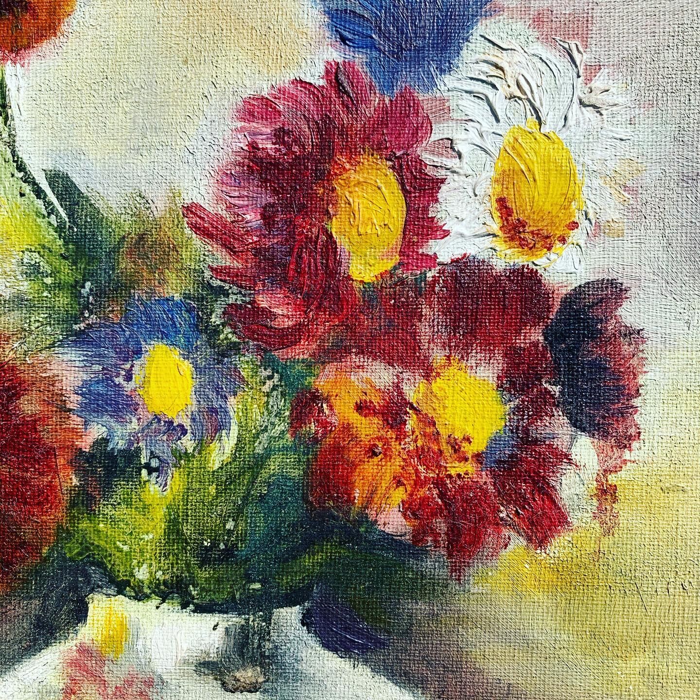 Table bouquet of flowers oil on cardboard