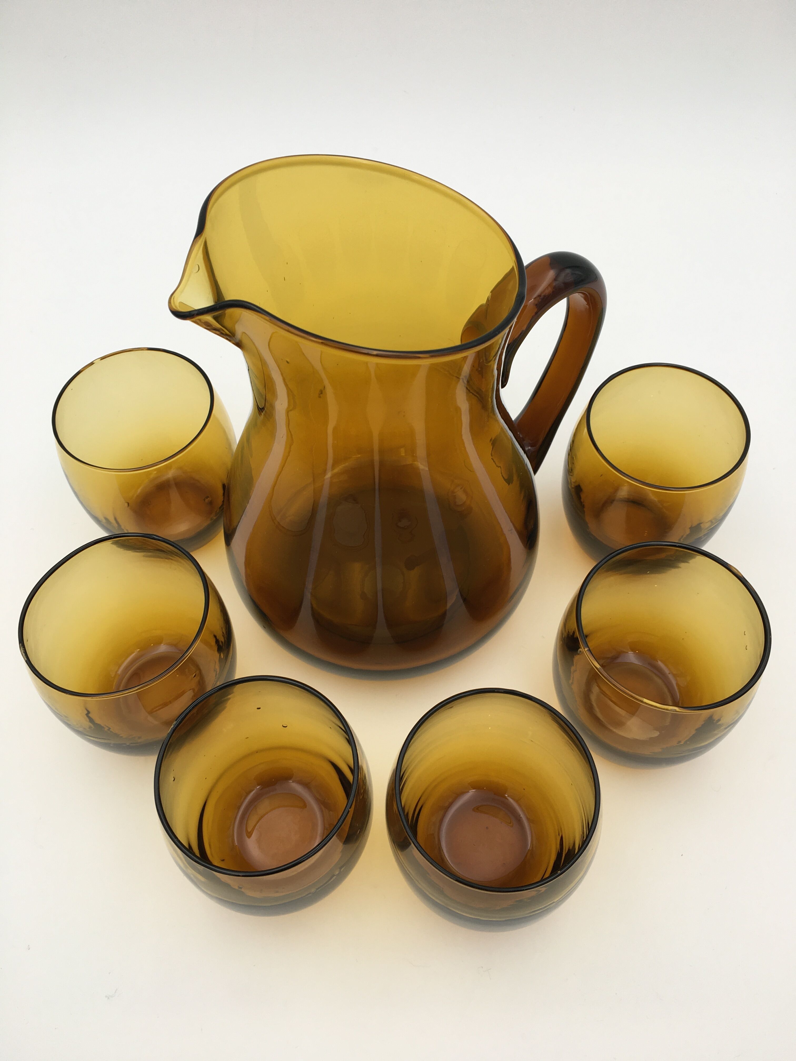 Vintage amber glass orangeade service, 1970