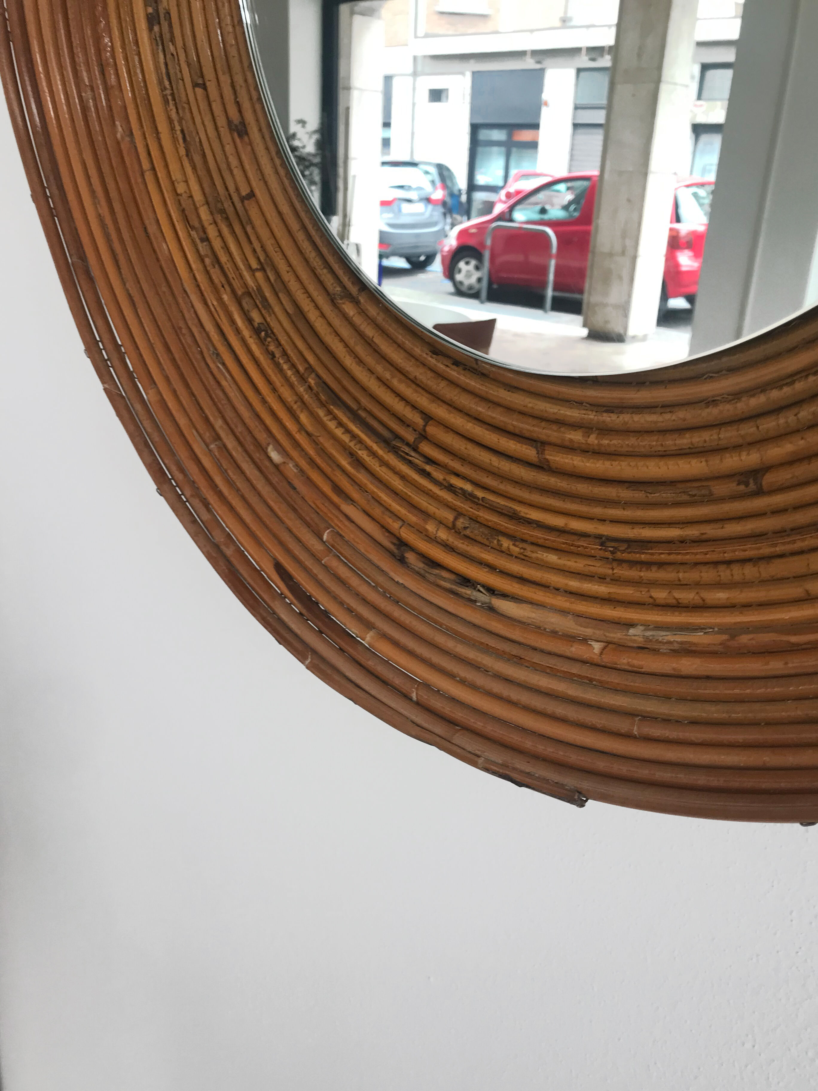 Italian rattan bamboo wall mirror, 1960s, 65 cm