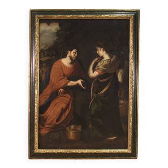 Grand tableau italien du XVIIème siècle, Le Christ et la Samaritaine au puits