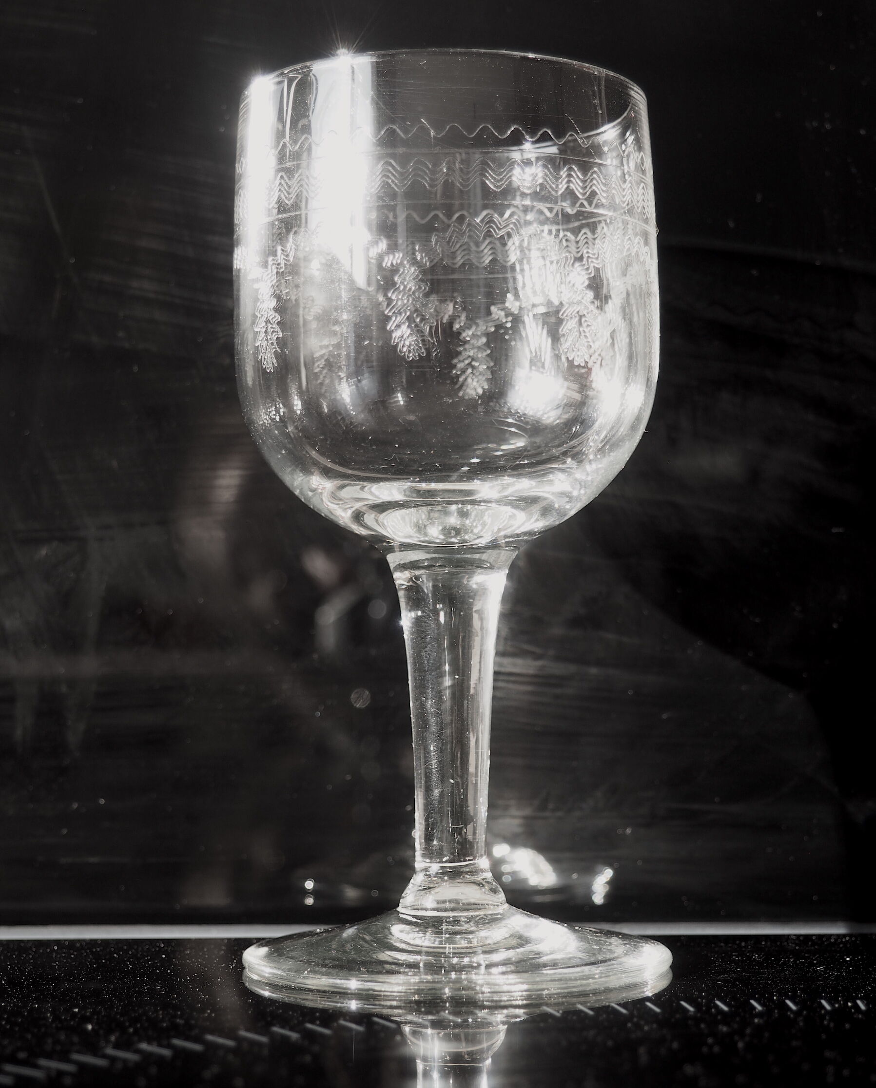 5 antique engraved wine glasses