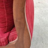 Méridienne, lit de repos ancien en noyer et velour