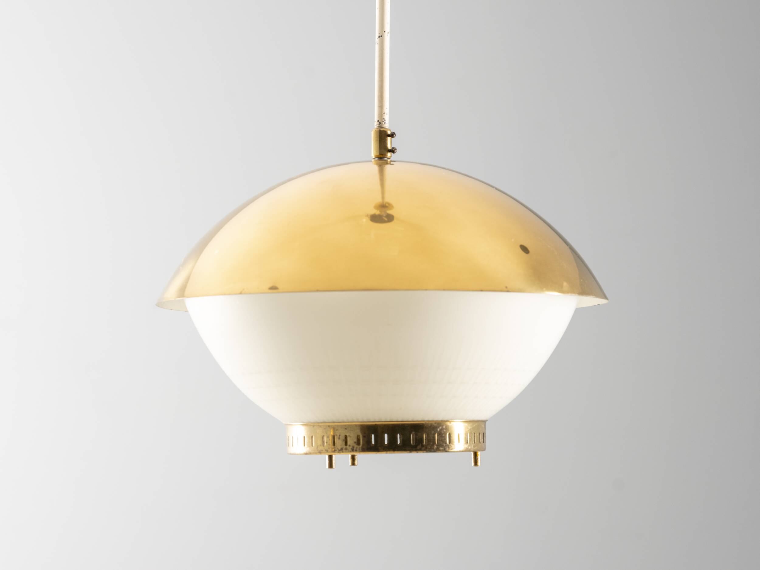 Large brass pendant with engraved opaline glass