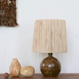 Borne sandstone lamp, raffia lampshade, 1960s