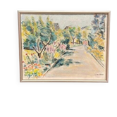 Huile sur toile suédoise « Paysage » par Lena Jenny Malmajo, vintage et encadrée 46×37 cm