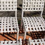 4 chairs & 2 vintage woven lounge armchairs triconfort, 1980 France