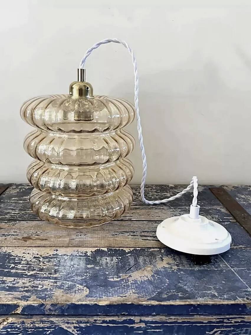 Vintage amber glass pendant light