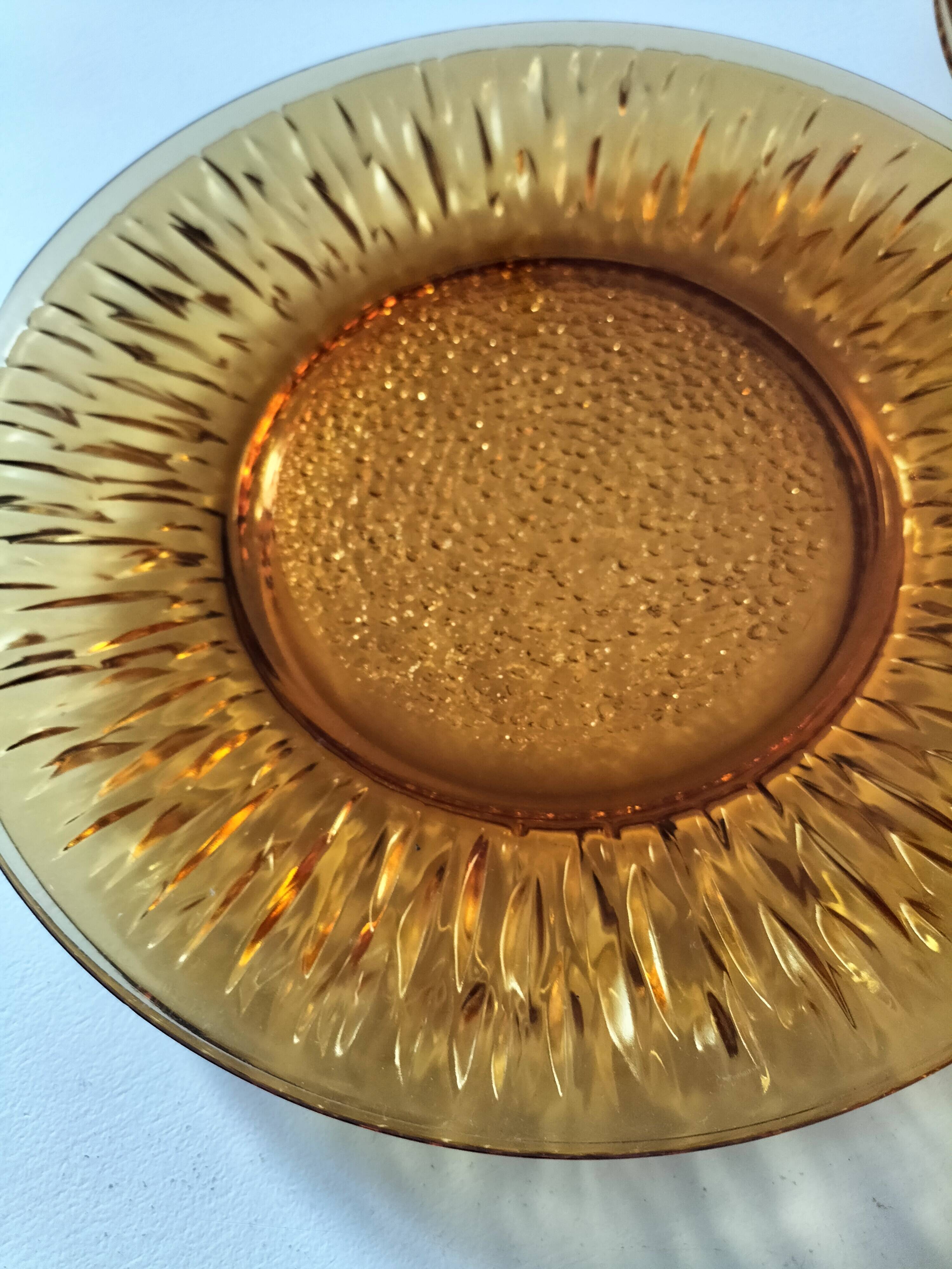 Vereco Sunflower amber plates – 8 vintage pieces (4 dinner plates, 4 dessert plates)