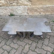 Pair of uniquely designed handmade puzzle coffee tables