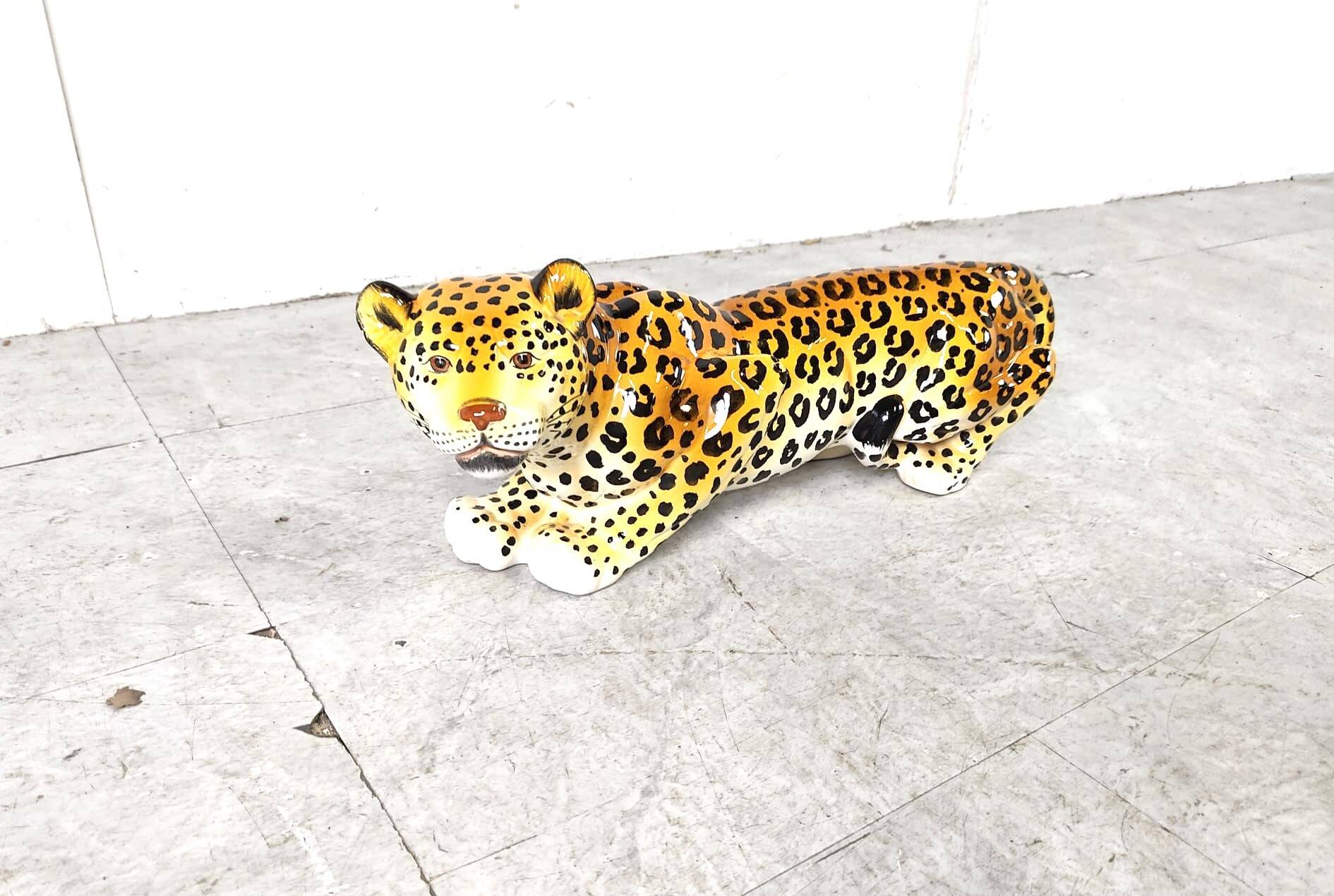 Ceramic Hand Painted Leopard, 1960's Italy