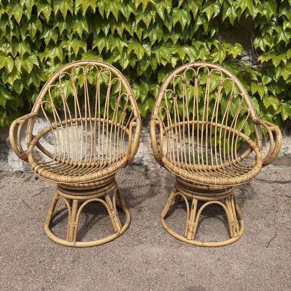Fauteuils Œufs en rotin des années 60 France