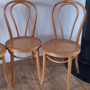 Set of 4 bistro chairs in turned wood and cannage rattan 50s