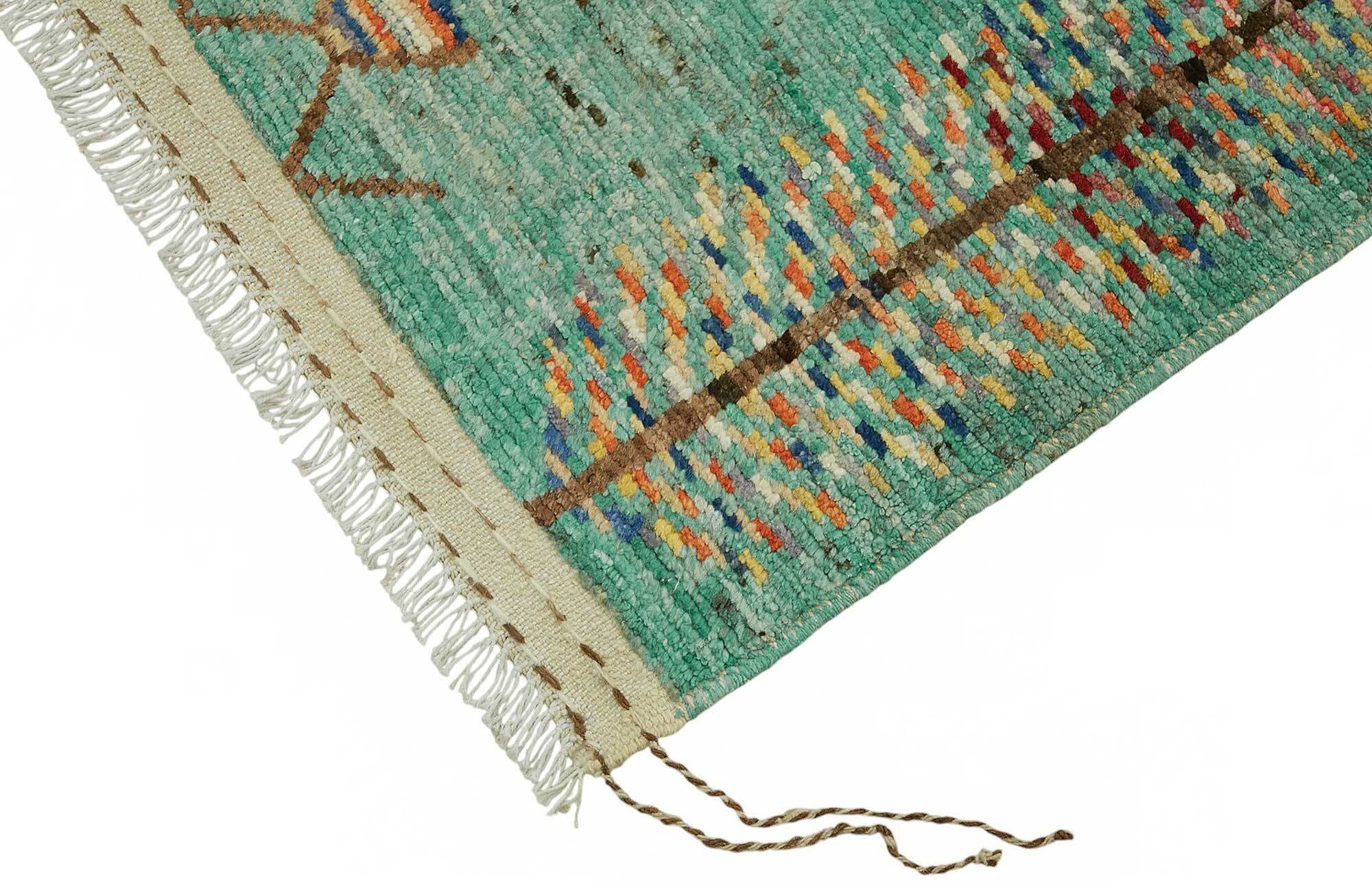 Handwoven Turkish Rustic 202 cm x 300 cm Turquoise Wool Carpet