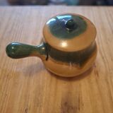 Vintage stoneware mini pot with lid and handle