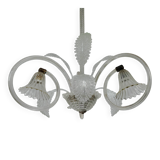 Art Deco Murano Glass Three-Arm Chandelier, Italy, 1940s