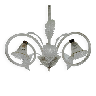 Art Deco Murano Glass Three-Arm Chandelier, Italy, 1940s