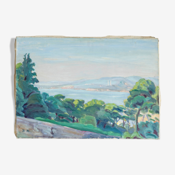 Tableau peinture huile sur toile bord de mer impressioniste