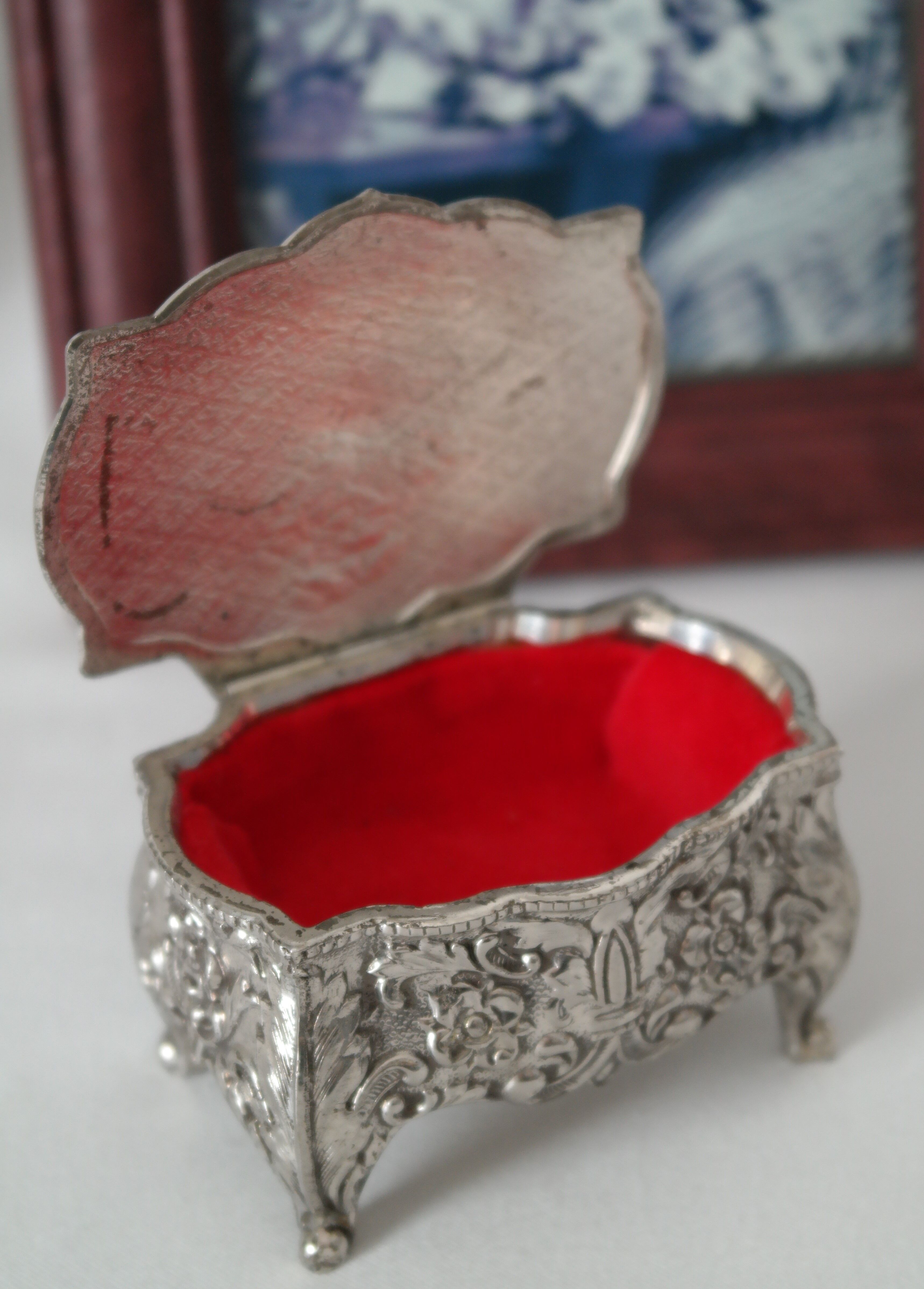 Silver metal box, jewellery box