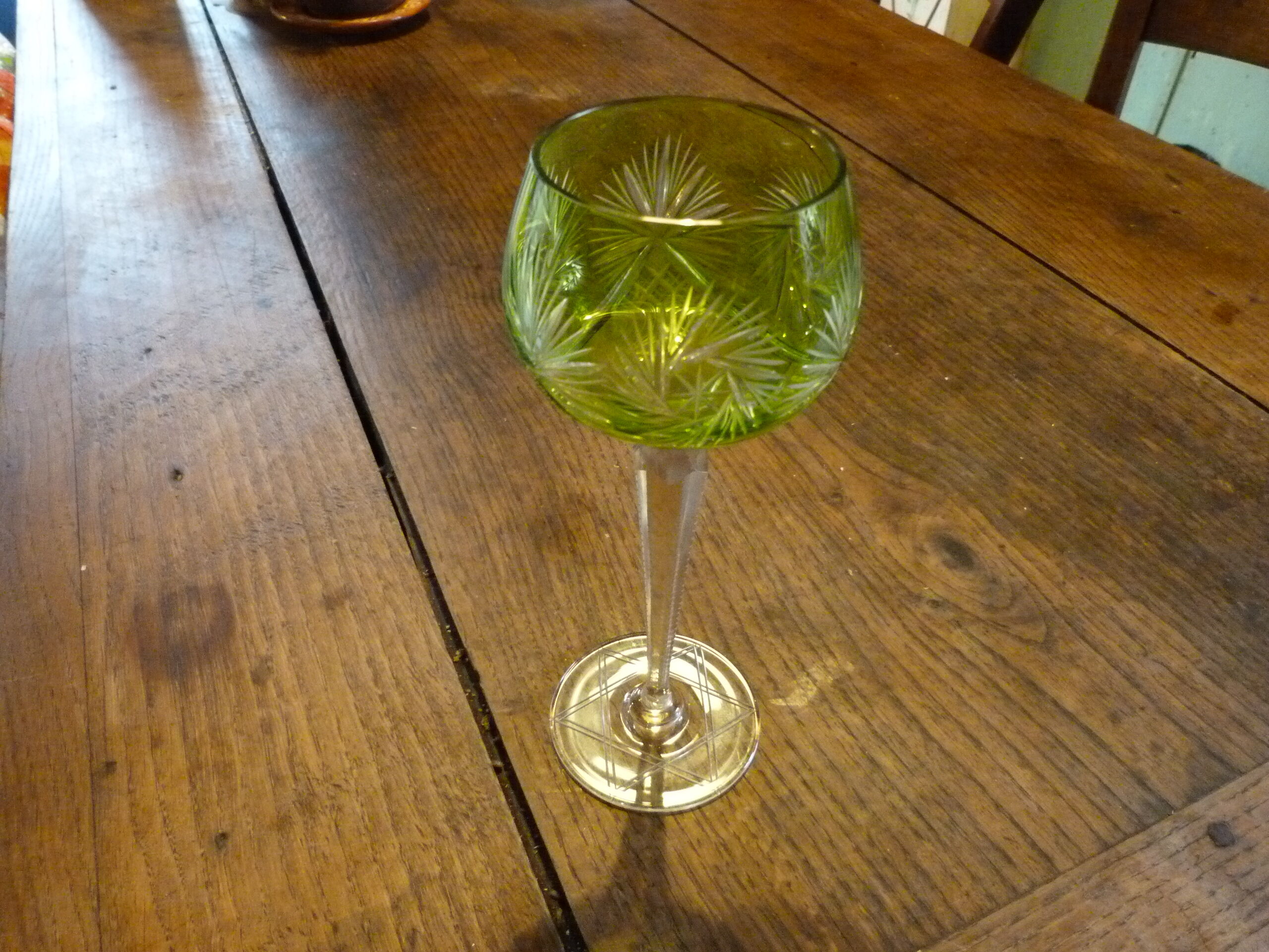 Old crystal glass Saint Louis Roemer cut green Absinthe