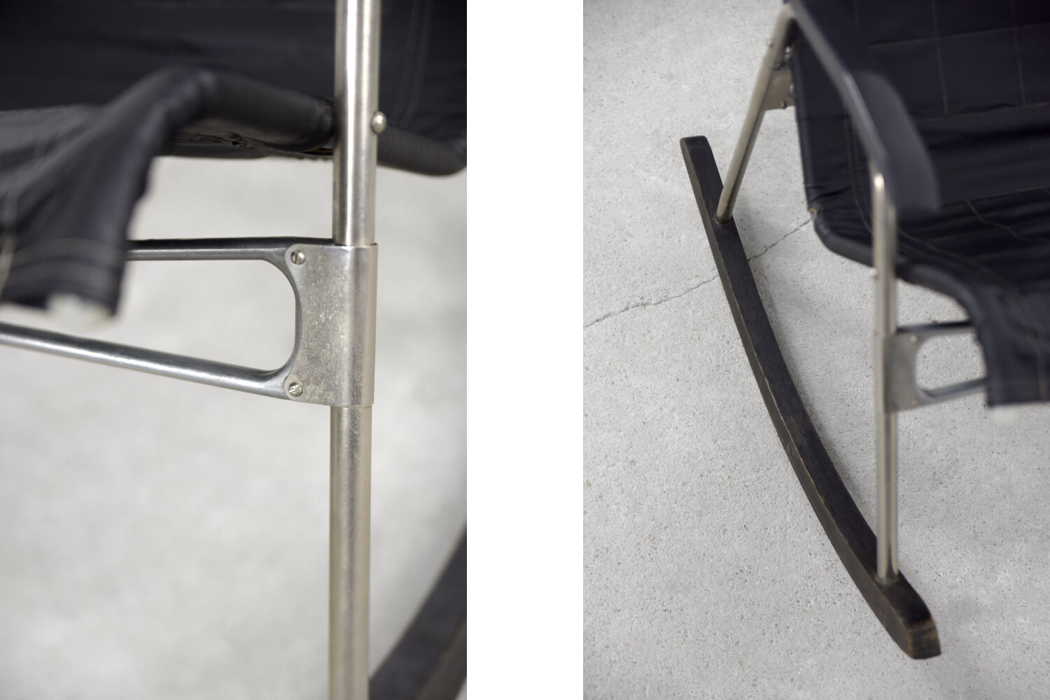 Vintage Mid-Century Postmodern Minimalist Black Leather Rocking Chair by Takeshi Nii, 1950s