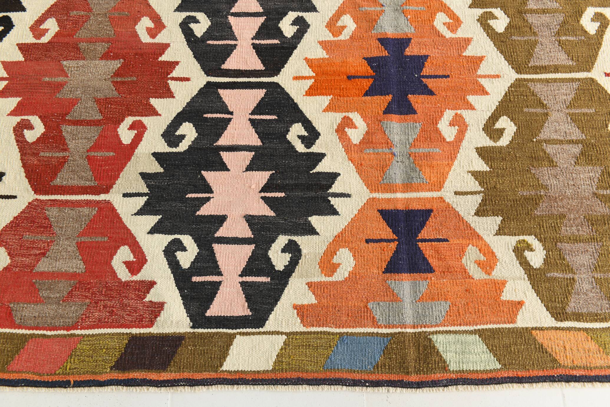 9x12 Geometric Style Turkish Vintage Kilim Rug, 264x383Cm