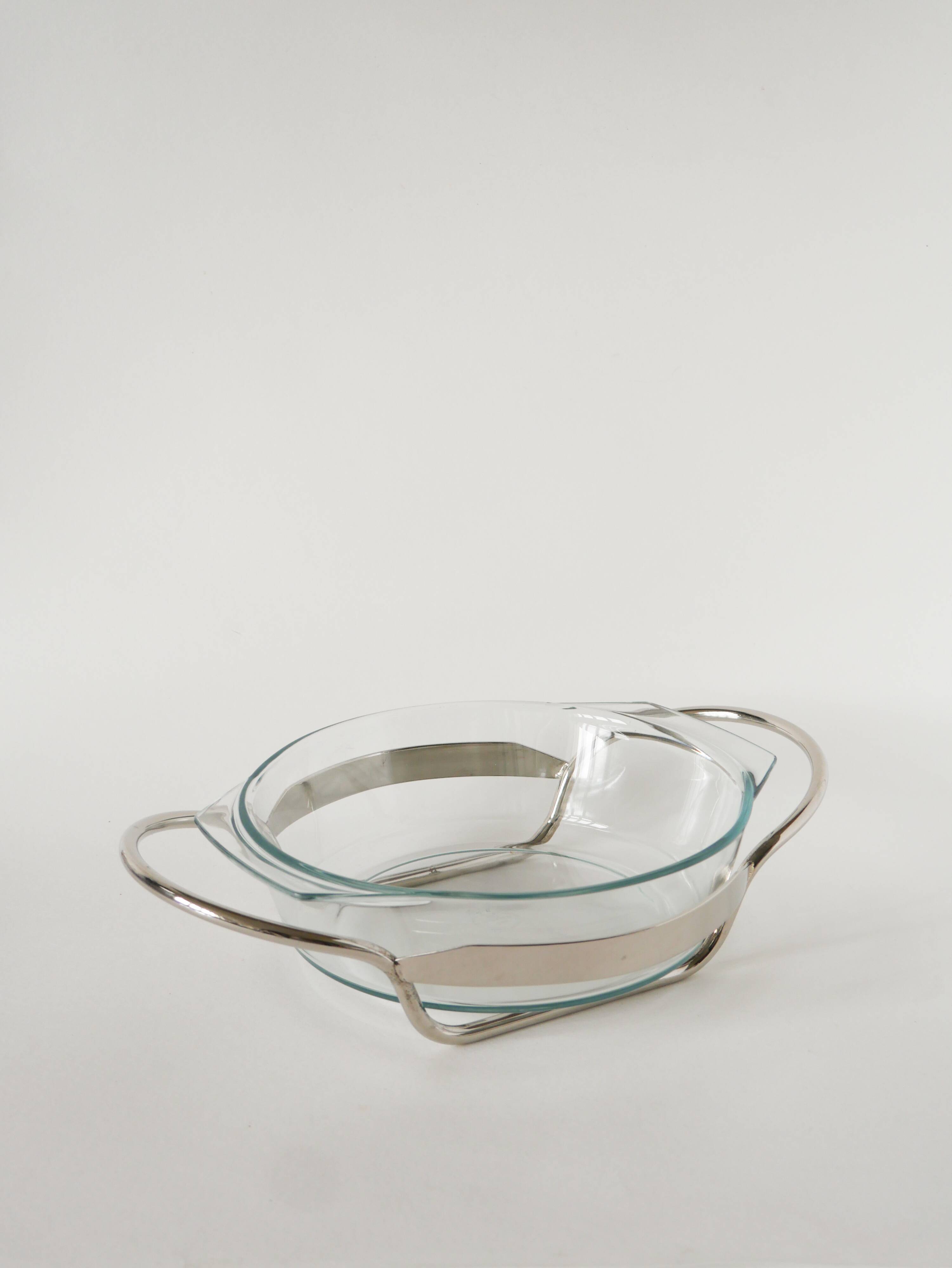Large glass and silver-plated salad bowl, 1950