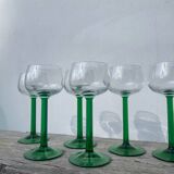 7 green glass stemmed glasses