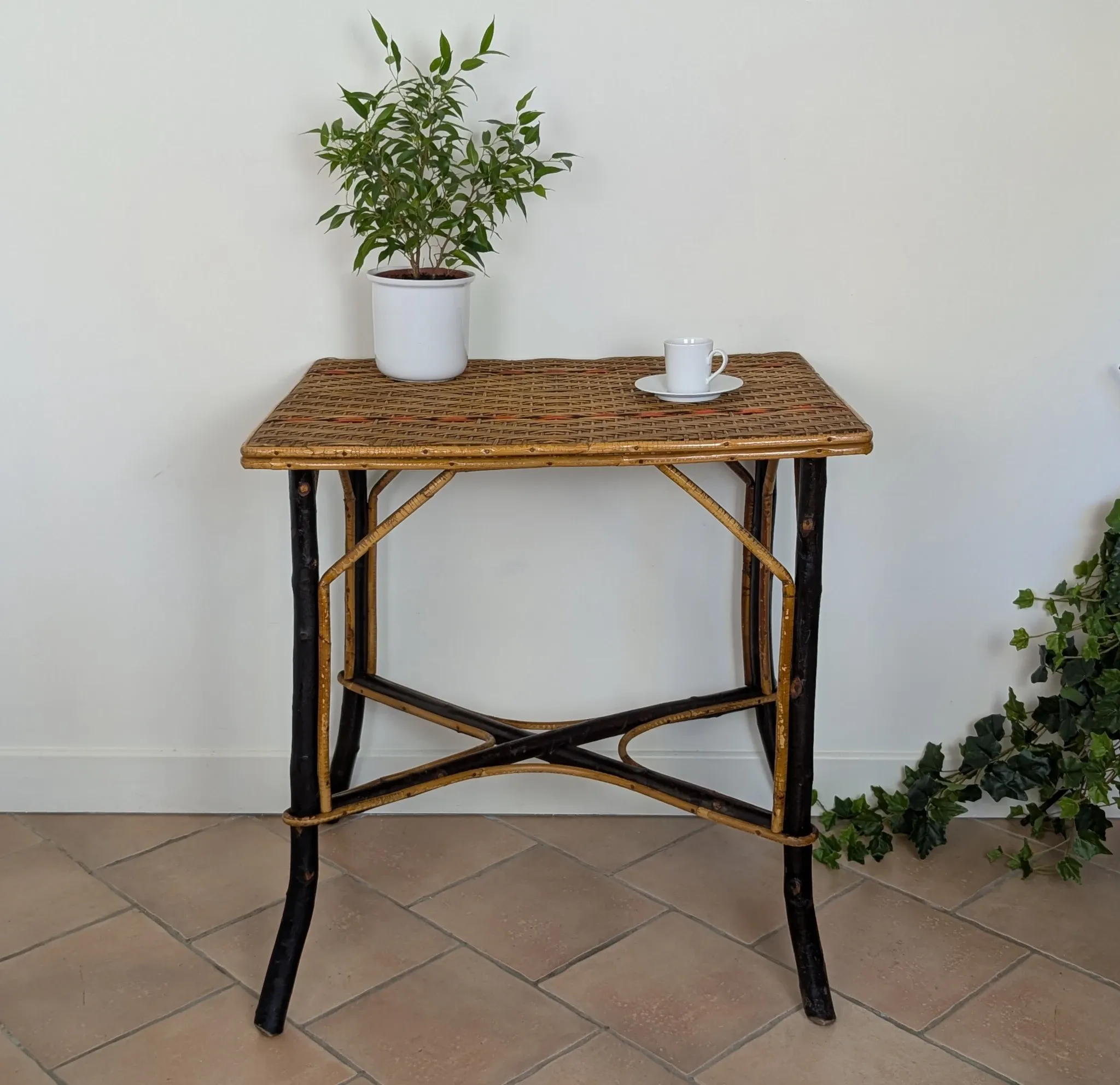 Wood and rattan table 1920