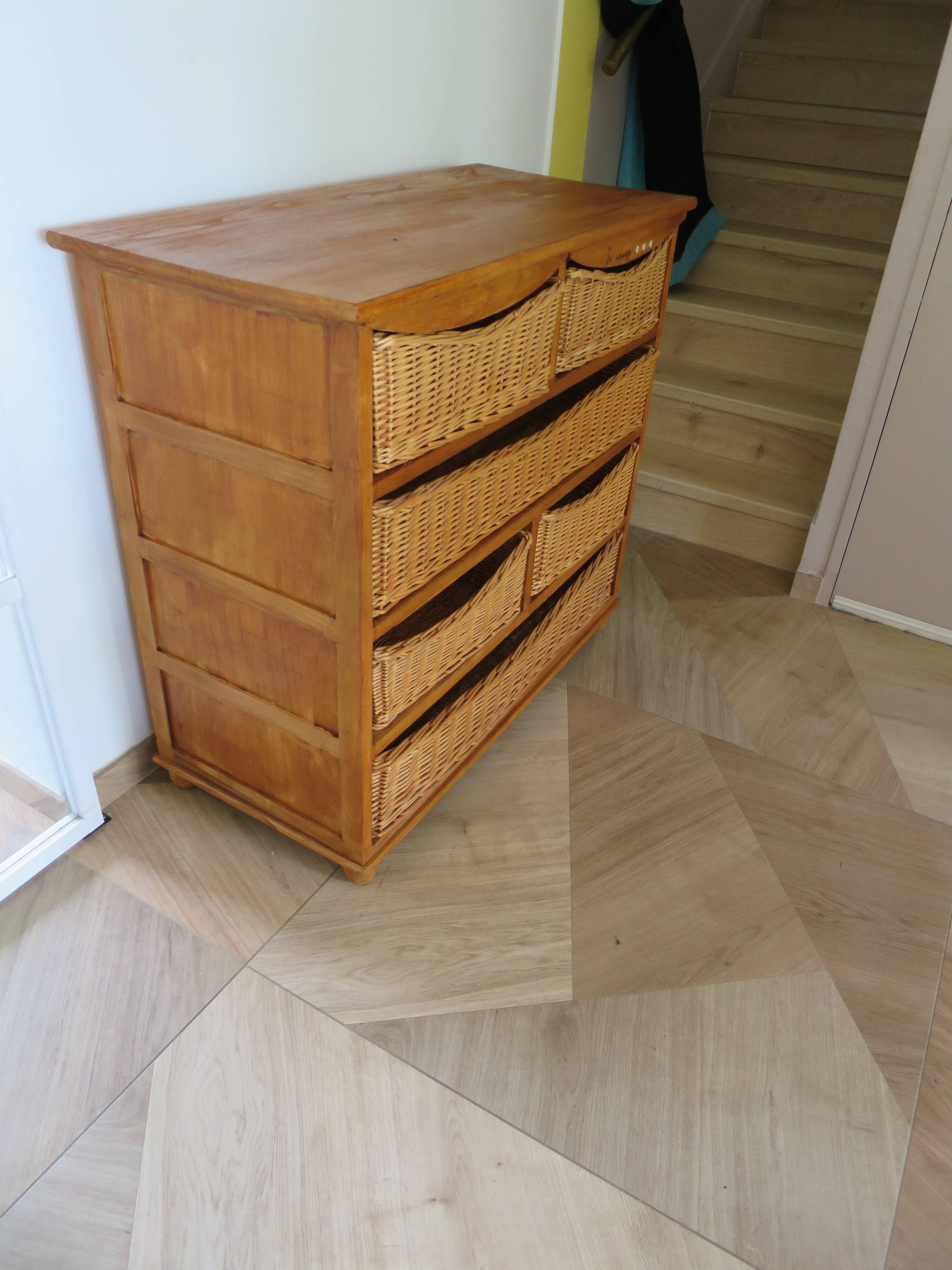 Storage furniture - wooden chest of drawers - 8 wicker drawers - bohemian countryside