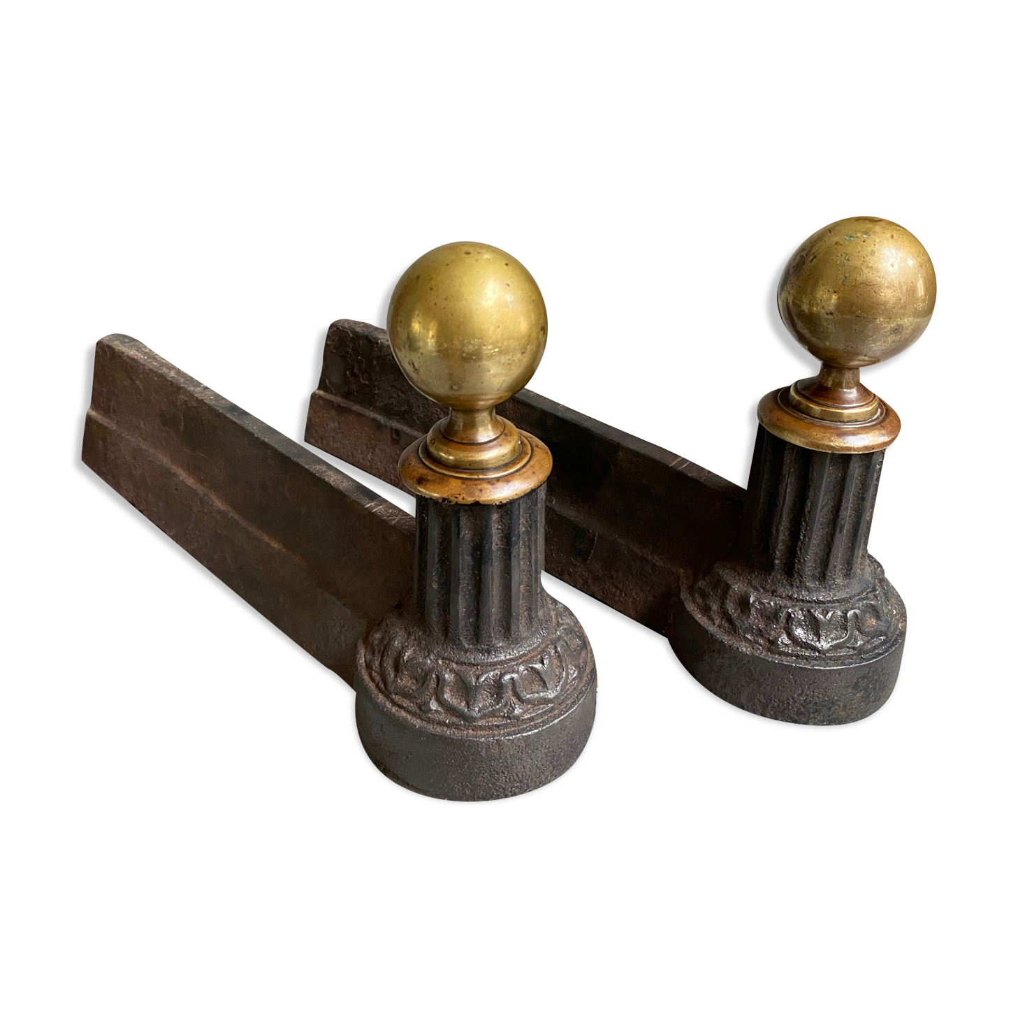 Pair of cast iron and brass chenets