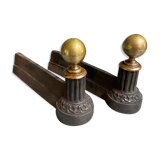 Pair of cast iron and brass chenets