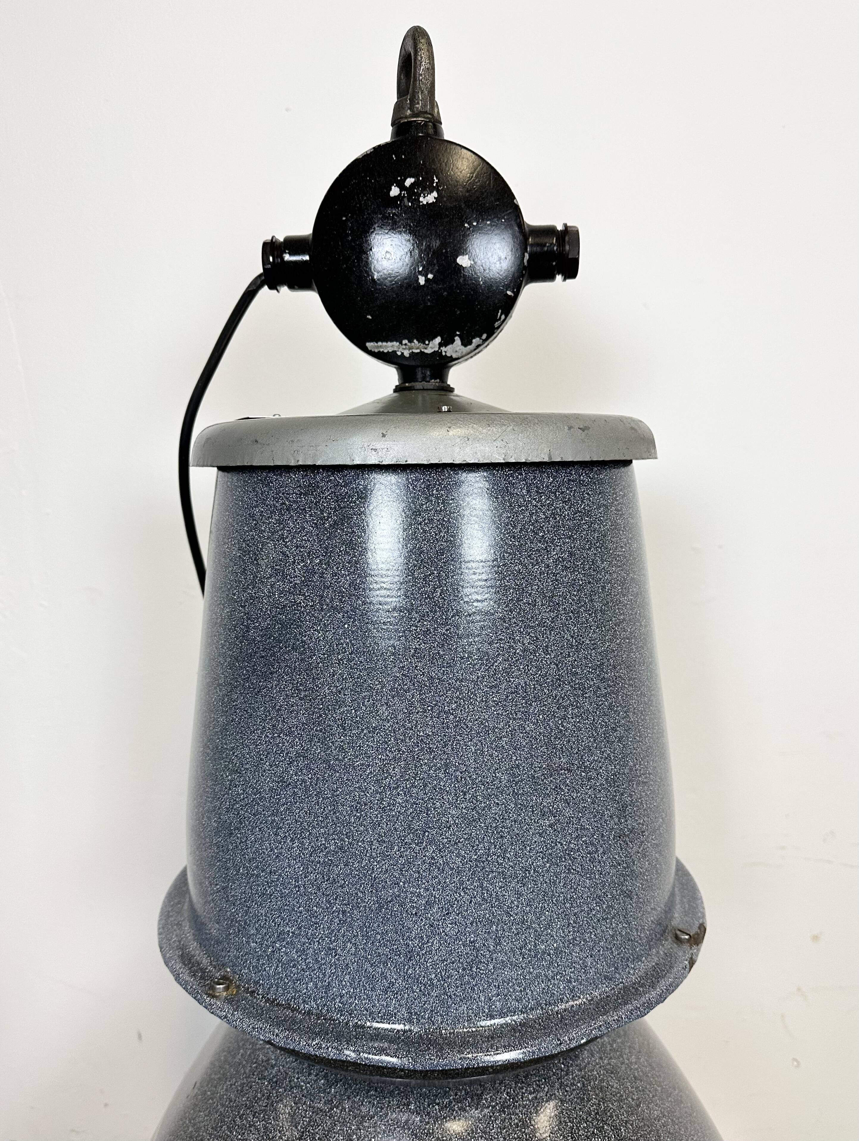 Grey enamel industrial factory lamp from Elektrosvit, 1960s