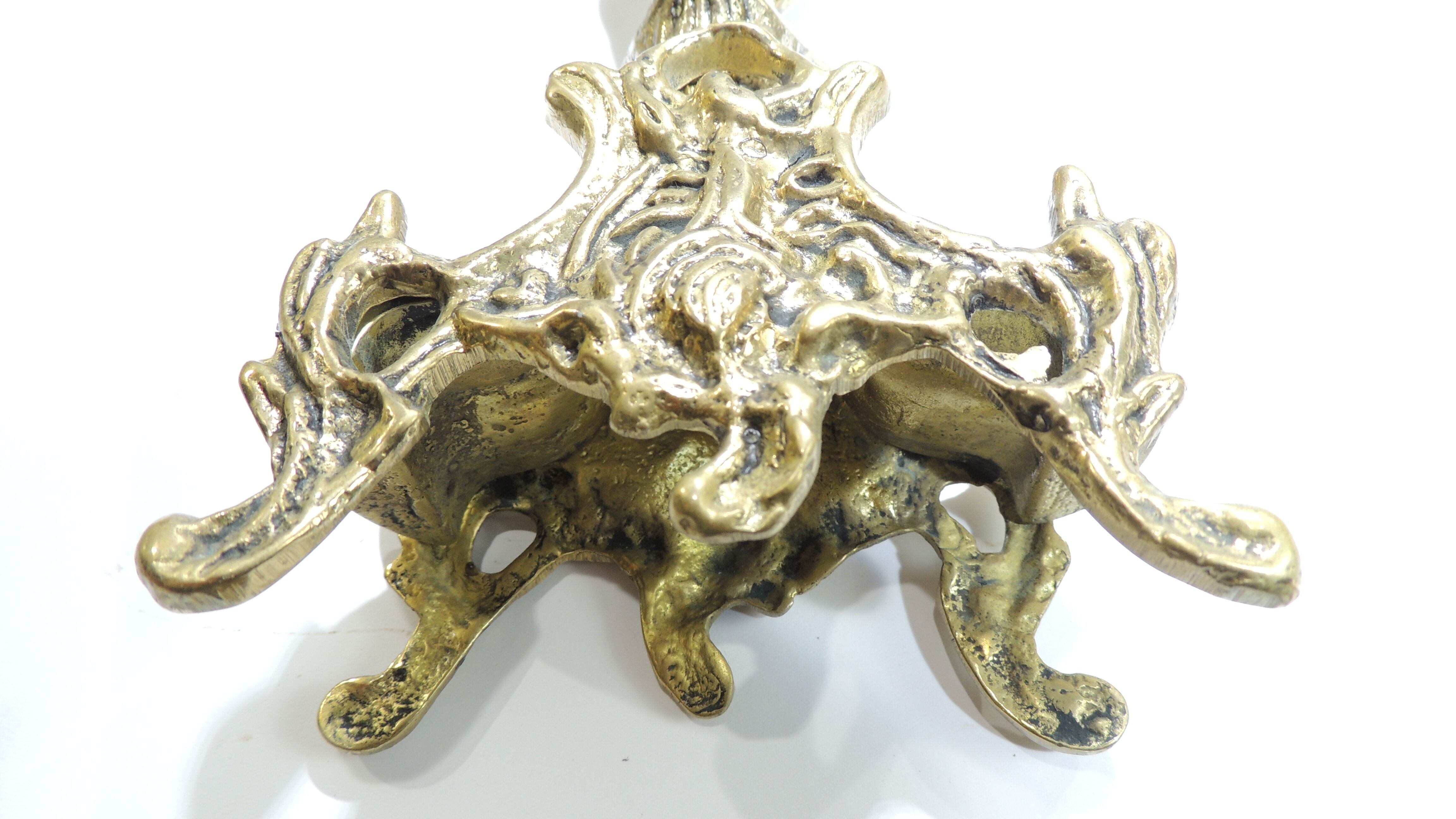 Pair of candle holders / golden brass / vintage / candelabra