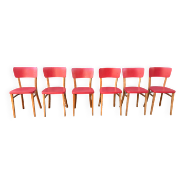 Série de 6 chaises Thonet relookées — rouge vitaminé esprit rétro - vintage