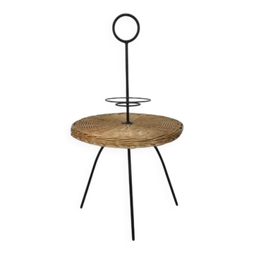 Side table 1950, wicker and metal, portable