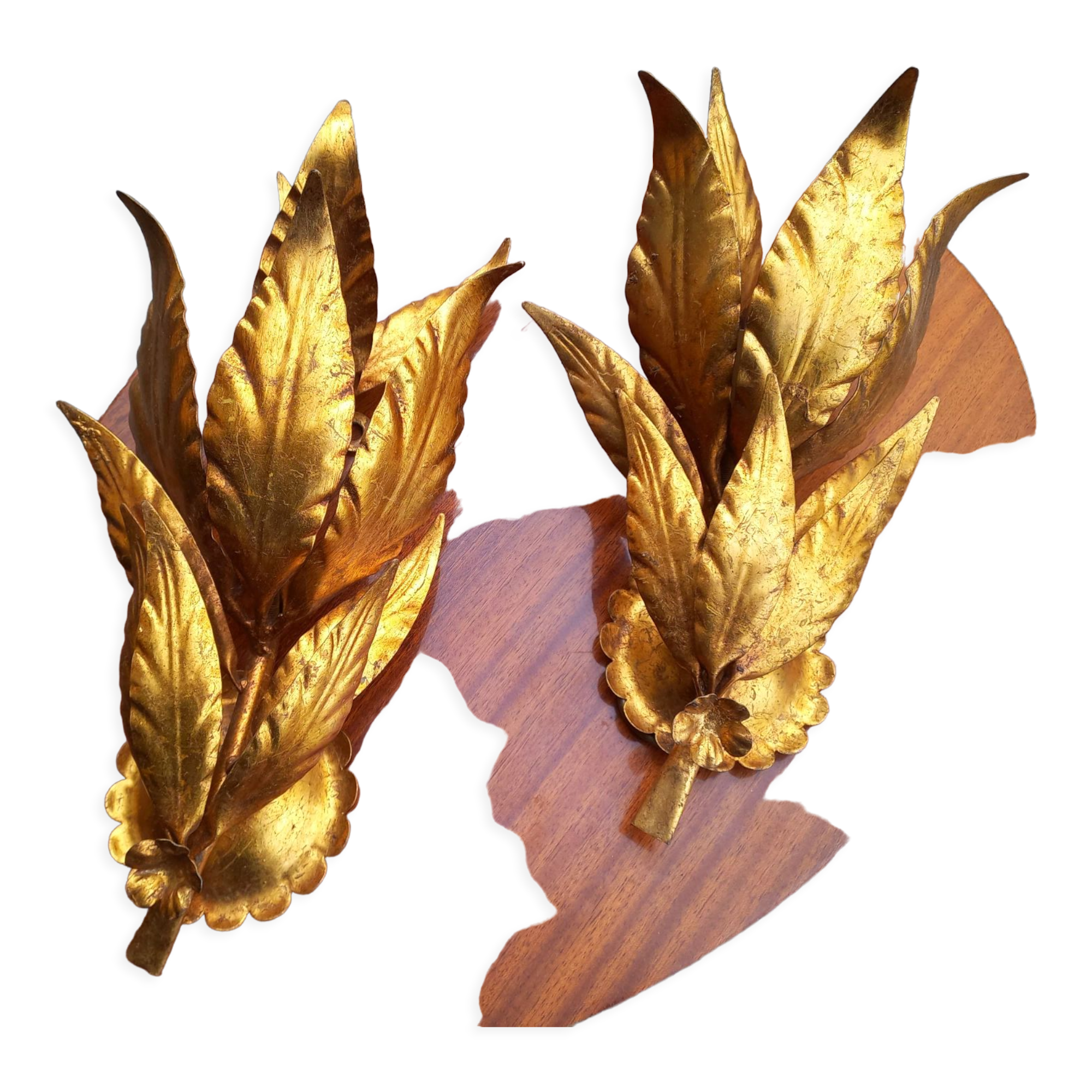 Pair of gold leaf sconces