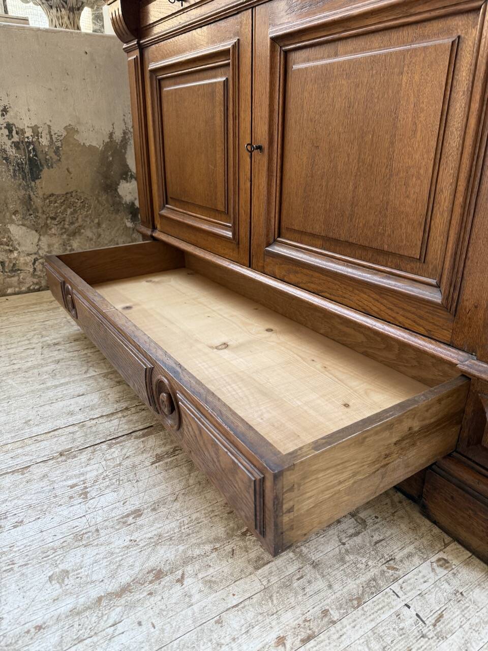 Antique XL Napoleonic oak glass bookcase, 19th century