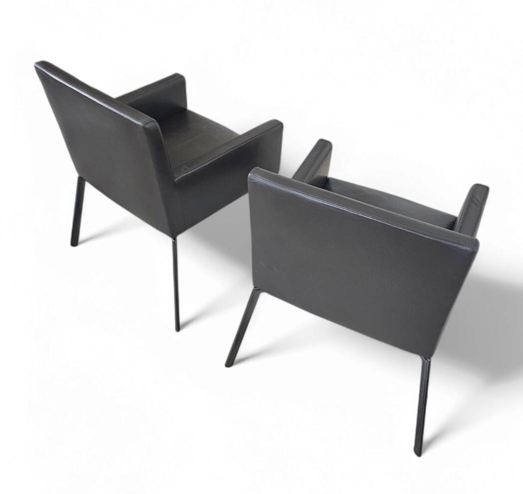 Pair manet minotti arm chairs 2004 / dark brown leather / chrome