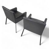 Pair manet minotti arm chairs 2004 / dark brown leather / chrome