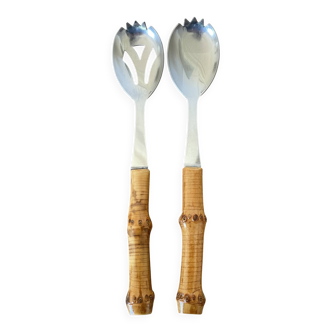 Salad servers with bamboo handles