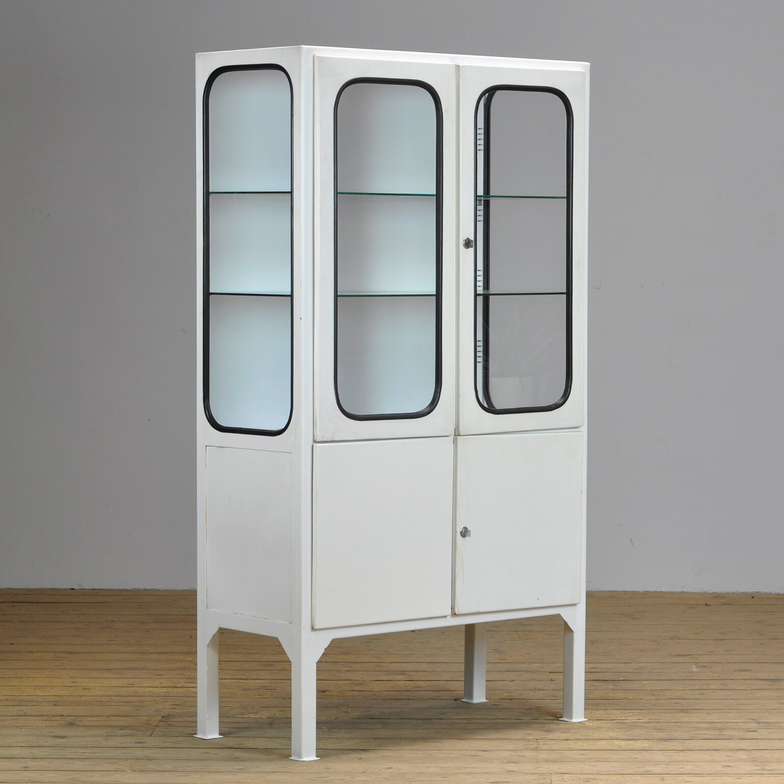 Vintage Glass And Iron Medical Cabinet, 1970s