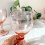 7 vintage pink faceted glass water glasses from the 1950s
