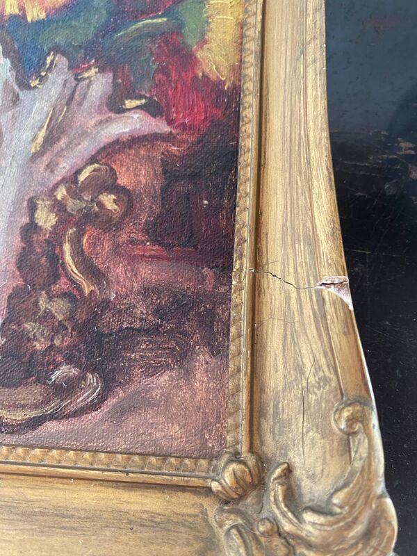 Huile sur panneau ancienne encadrée bouquet de fleurs