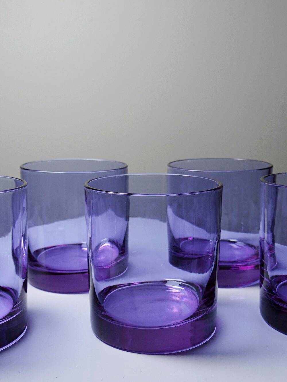 6 amethyst crystal whisky/cocktail glasses, Mid Century design from the 1960s-70s.