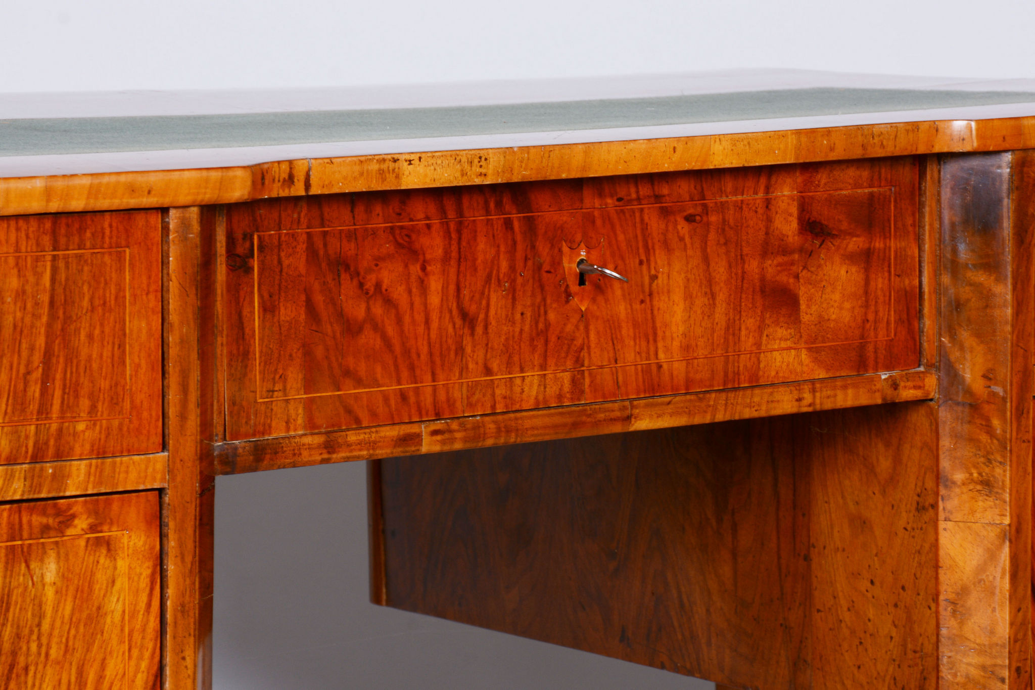 Restored biedermeier walnut writing desk, revived polish, czechia, 1830s