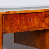 Restored biedermeier walnut writing desk, revived polish, czechia, 1830s