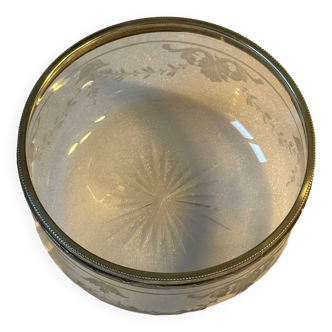 Art-Nouveau salad bowl circa 1890 Silver-rimmed engraved crystal - Attributed to Baccarat