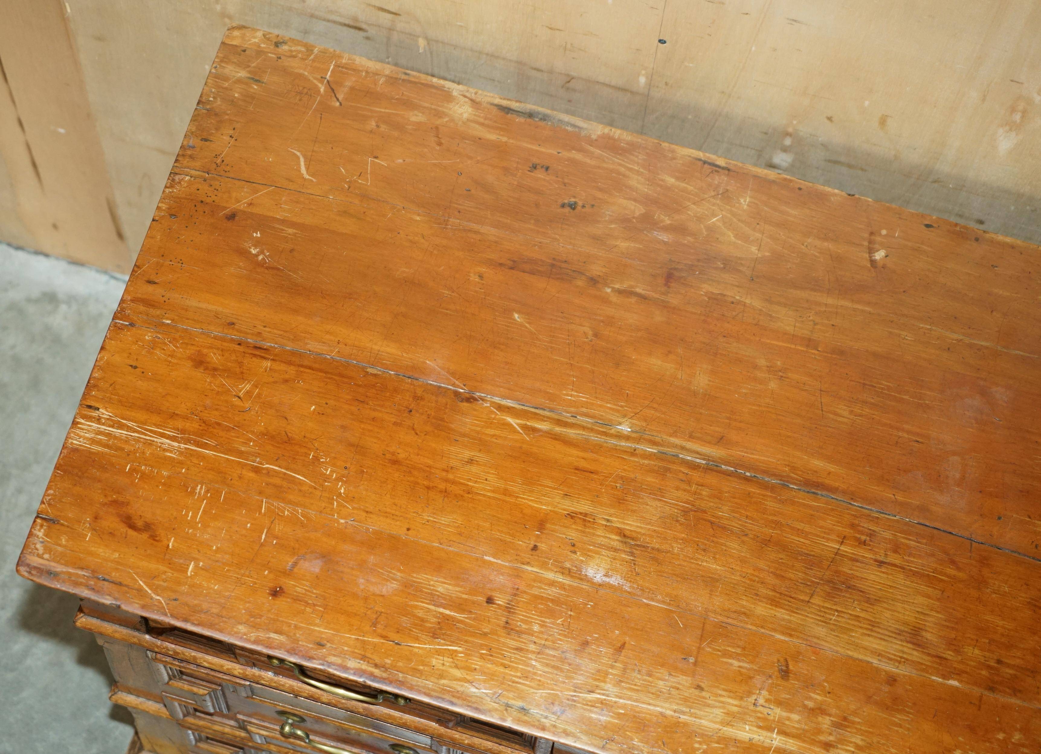 17th Century Antique Oak Commode with Two Rows of Drawers