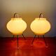 Paire de lampes tripode en celluloïd plissé vert pâle, 1960